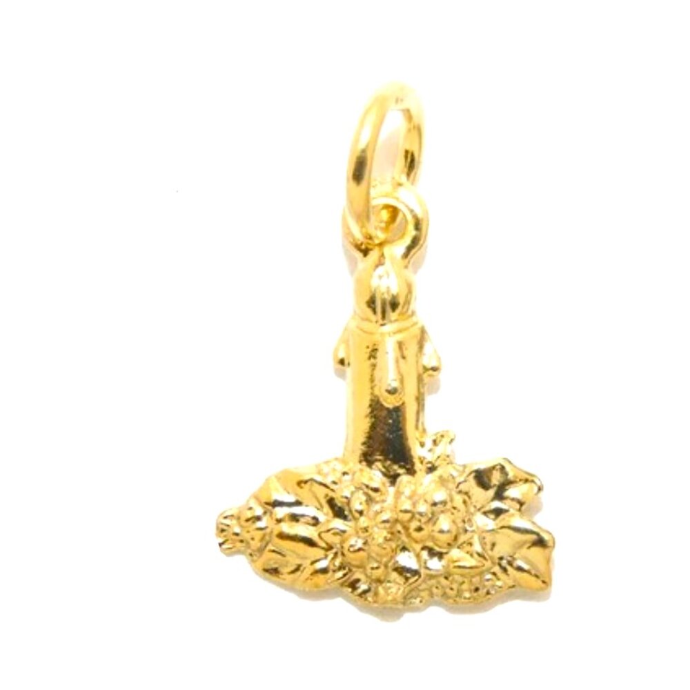 14K Christmas Candle Yellow Gold Pendant Charm